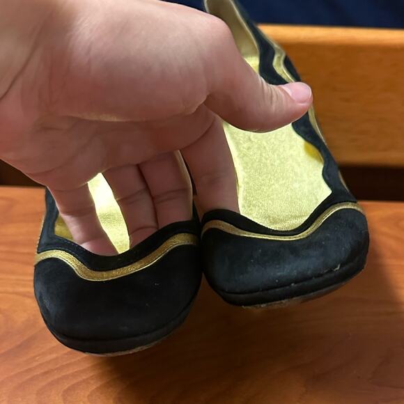 Prada Black Suede Colorblock Pumps Leather Designer Size 37 Gold Design Heels - Picture 4 of 16